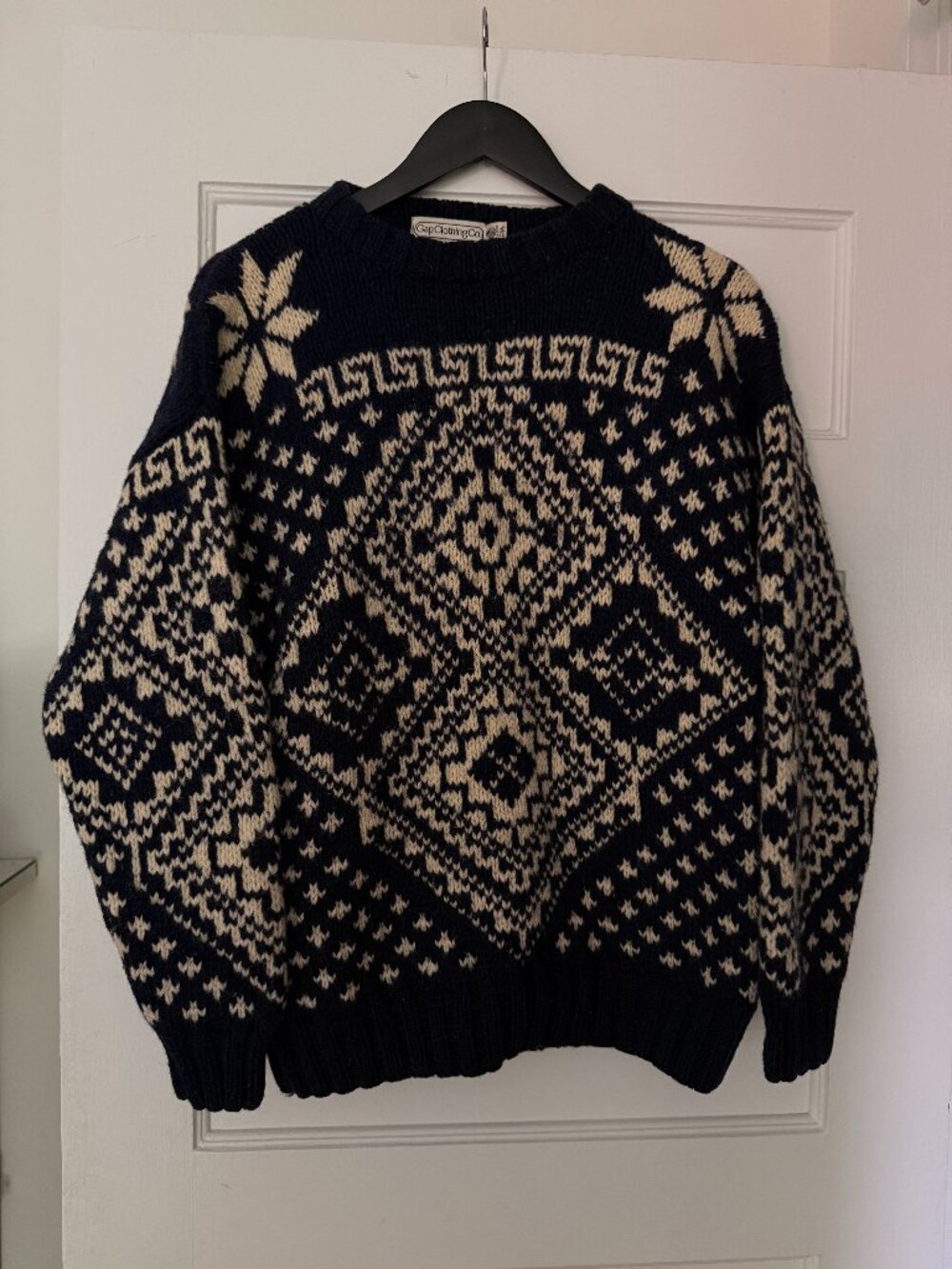 Vintage Gap Clothing Co. Nordic Fair Isle Sweater Navy Cream Men's Small Chunky